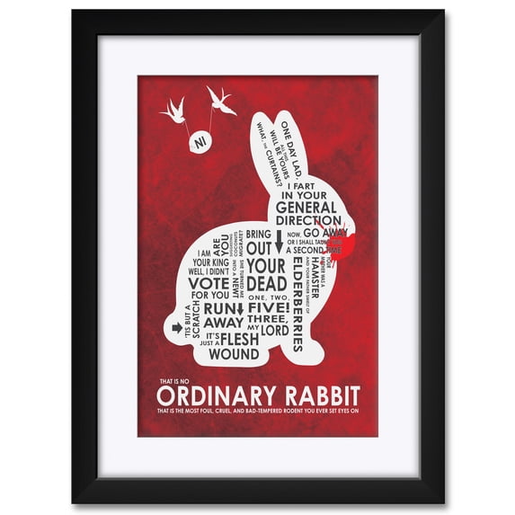 Monty Python - No Ordinary Rabbit- Holy Grail Professionally Framed & Matted Art Print from Typography Drawing by Artist Asher Person Framed Art Size: 18" x 24"