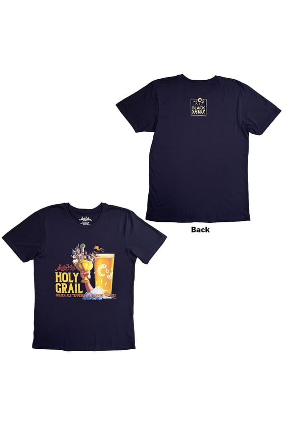 Monty Python Unisex T-Shirt: Holy Grail Golden Ale (Navy Blue) (Back Print)