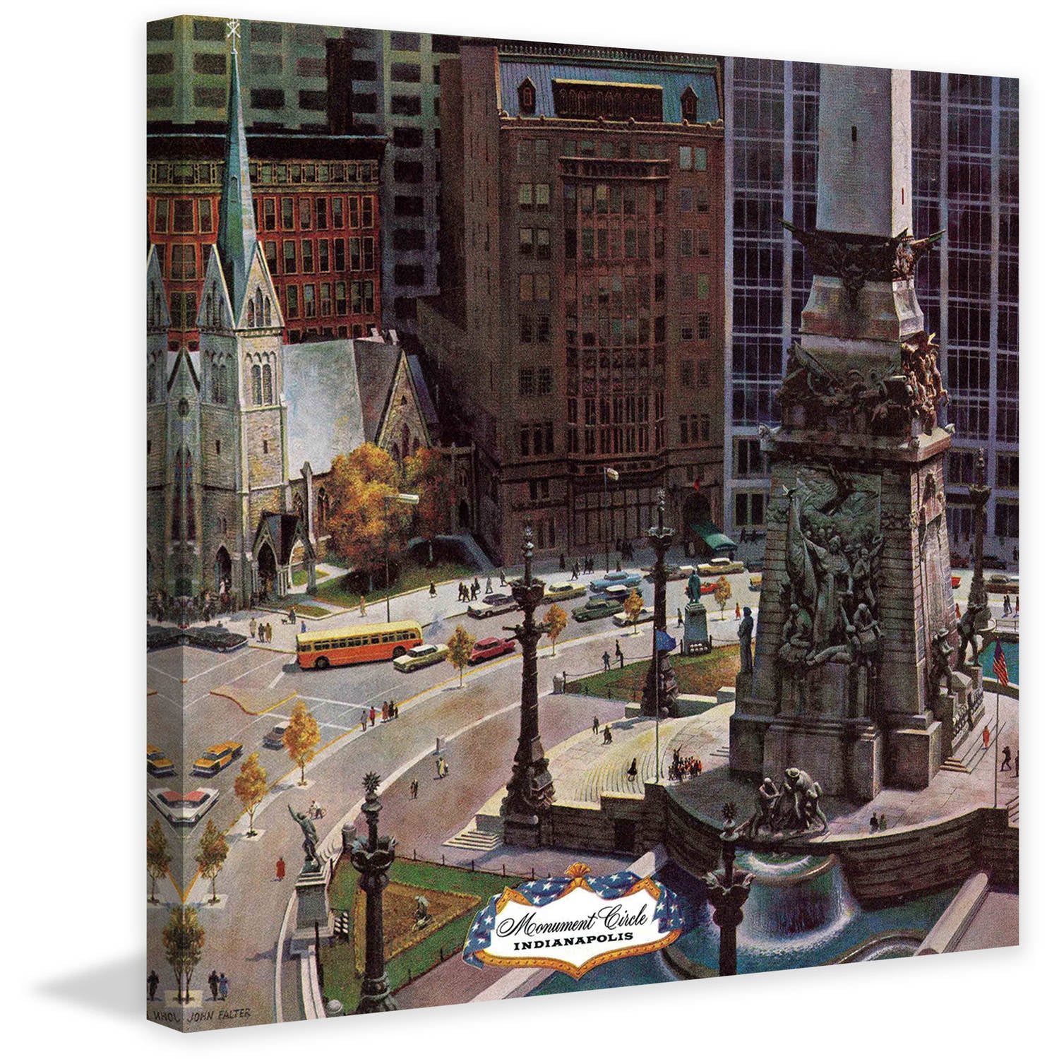 "Monument Circle" Painting Print on Wrapped Canvas