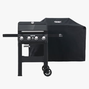Monument Grills 4-Burner Liquid Propane Gas Grill, 36,000 BTU Stainless Steel Outdoor Barbecue Grill, Clearview Lid, Foldable Side Shelf, Easy Cleanup, M400MF with Grill Cover