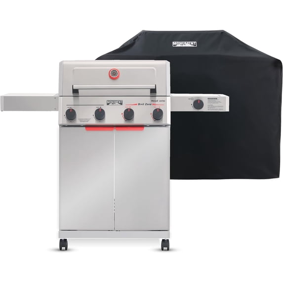 Monument Grills 4 +1 Burner Propane Gas Grill,49,000 BTU Stainless Steel Outdoor Patio Barbecue Grill with Raincover