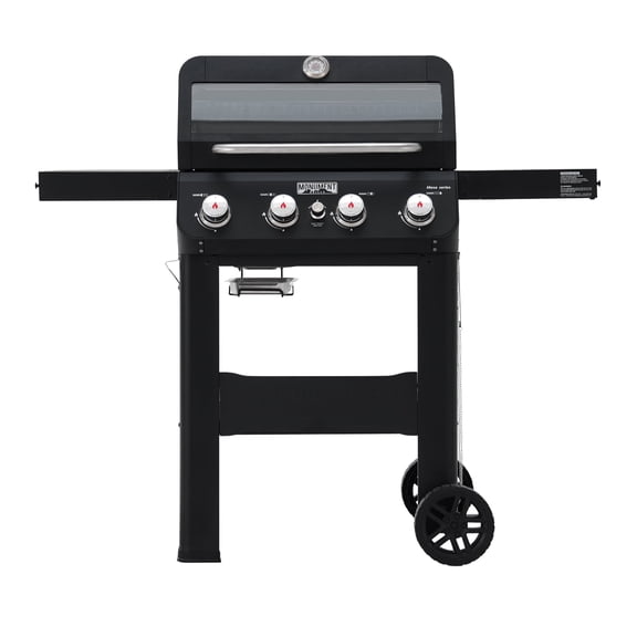 Monument Grills 4-Burner Liquid Propane Gas Grill, 48,000 BTU Stainless Steel Outdoor Barbecue Grill, Clearview Lid, Foldable Side Shelf, Easy Cleanup, M420MF