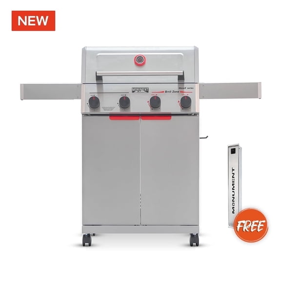 Monument Grills 4 Burner Propane Gas Grill ,Stainless Steel Outdoor Patio Barbecue Grill with Folding Shelves and Flip Rack, Mesa II 410BZ