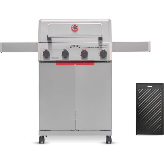 Monument Grills 4 Burner Propane Gas Grill ,Stainless Steel Outdoor Patio Barbecue Grill with Cooking Plate, Mesa II 410BZ