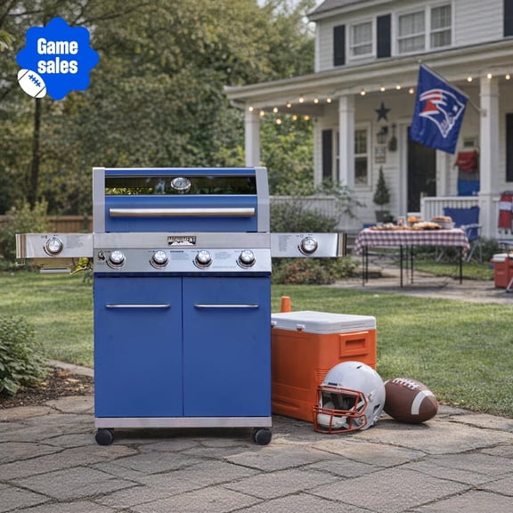 Monument Grills Stainless Steel 4 Burner Propane Gas Grill with Clearview® Lid, Infrared Side Sear Burner & Side Burner