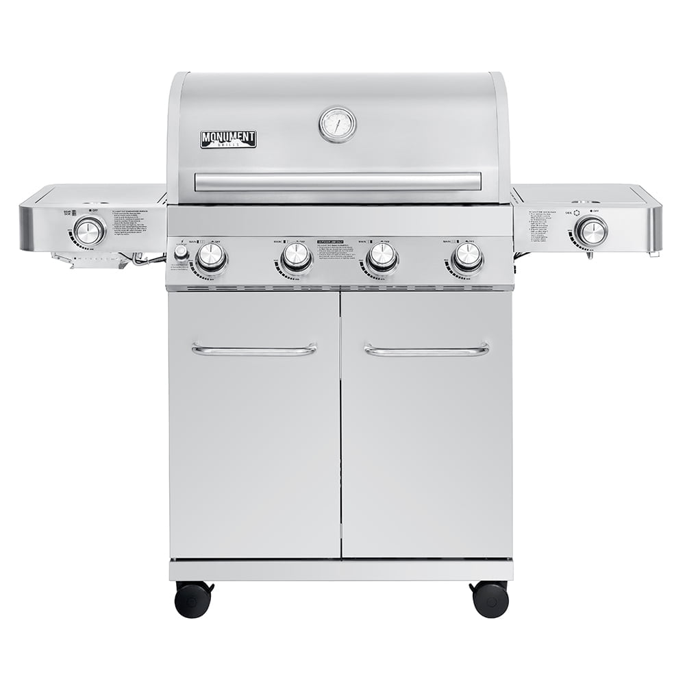 Monument Grills 4-Burner Propane Gas Grill in Stainless with LED Controls, Side and Side Sear Burners