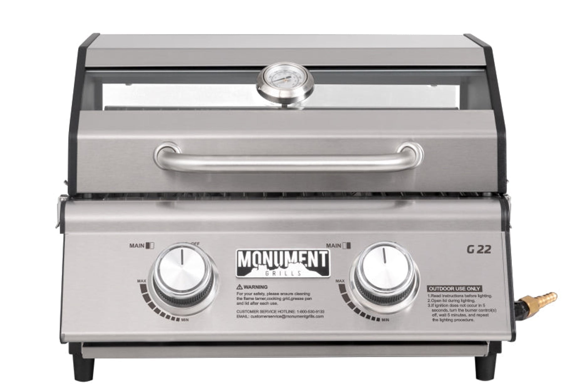 Monument Grills Portable 2-Burner Tabletop Propane Gas Grill in Stainless Steel with Locking Clearview Lid