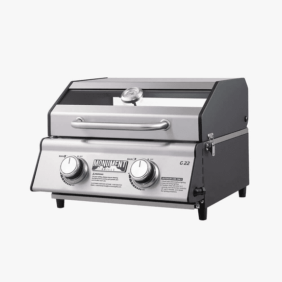 Monument Grills Portable 2-Burner Tabletop Propane Gas Grill with Locking Clearview Lid, Stainless Steel