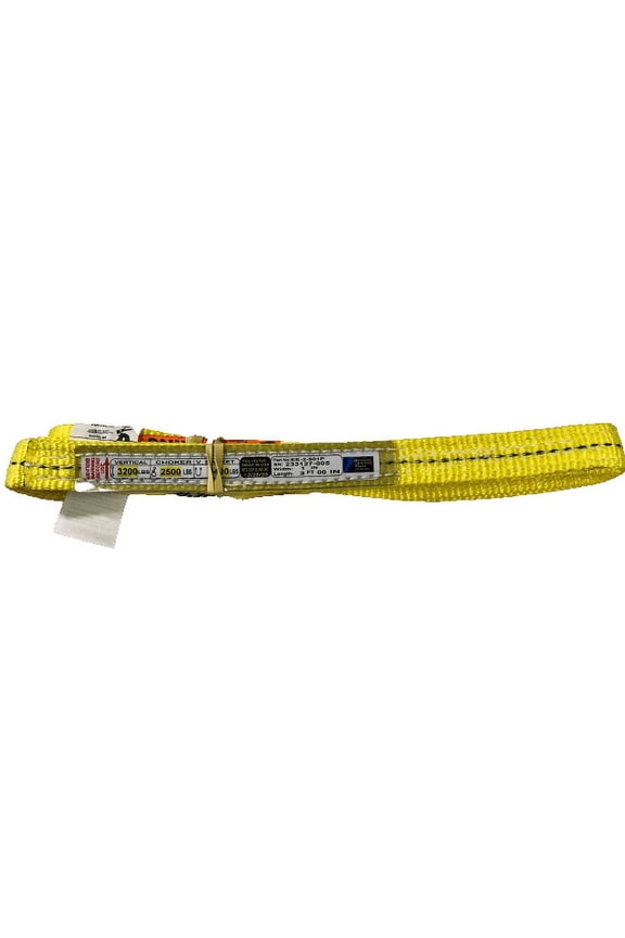 1" X 3' Eye & Eye Polyester Web Sling, Pulling Strap, Double Ply, USA Sling, Vertical 3,200, Choke 2,500, 6,400 lbs of Basket Hold, Made in The United States
