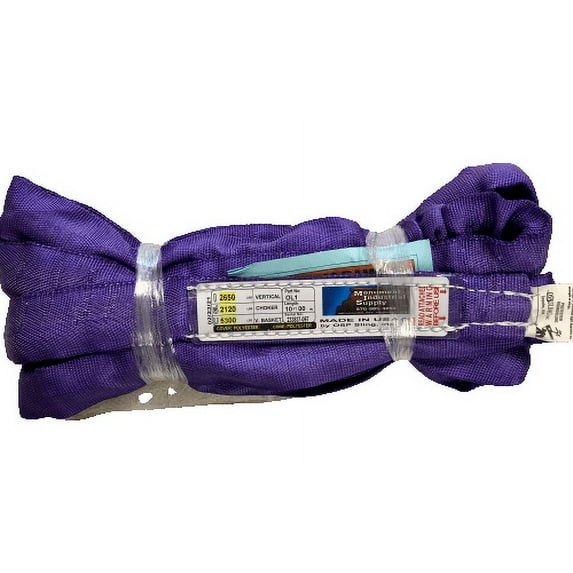 Monument Industrial Supply 10' Purple Endless Round Polyester Lifting Sling Made in USA, Approx Diam (.60) Vertical 2,650, Choke, 2,120, Basket 5,300, Weight .2, Width at 1 1/8" (10 Feet)