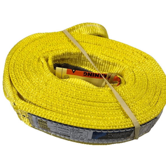 Monument Industrial Supply 2" X 16' Eye & Eye Polyester Web Sling, Pulling Strap, Double Ply, USA Sling, Vertical 6,400, Choke 5,000, 12,800 lbs of Basket Hold, Made in The United States