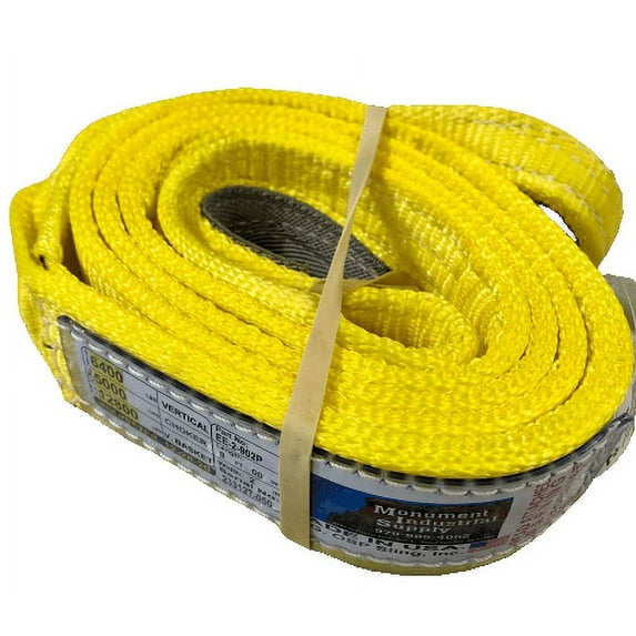 Monument Industrial Supply 2" X 8' Eye & Eye Polyester Web Sling, Pulling Strap, Double Ply, USA Sling