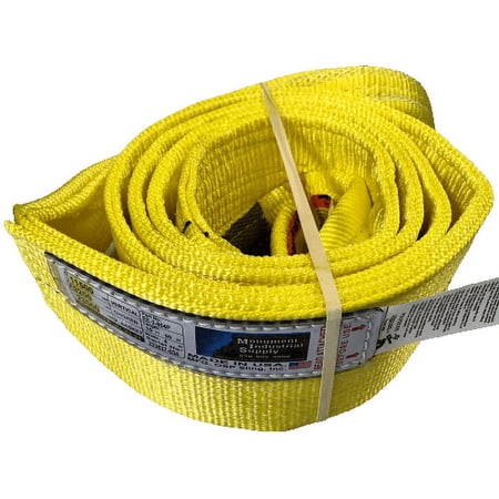 Monument Industrial Supply 4" X 10' Eye & Eye Polyester Web Sling, Pulling Strap, Double Ply, USA Sling, Vertical 11,500, Choke 9,200, 23,000 lbs of Basket Hold, Made in The United States