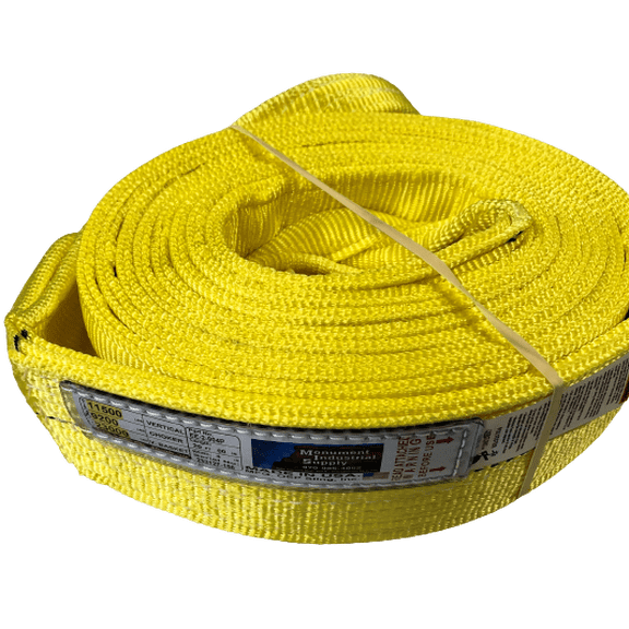 Monument Industrial Supply 4" X 20' Eye & Eye Polyester Web Sling, Pulling Strap, Double Ply, USA Sling, Vertical 11,500, Choke 9,200, 23,000 lbs of Basket Hold, Made in The United States