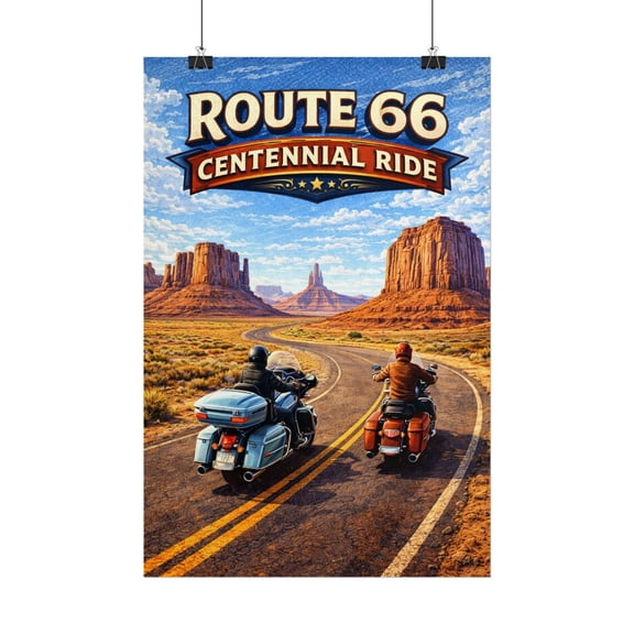 Monument Valley Route 66 Ride Poster | Motorcycle Biker Decor | Centennial Edition, Unframed Paper Poster 8x10in