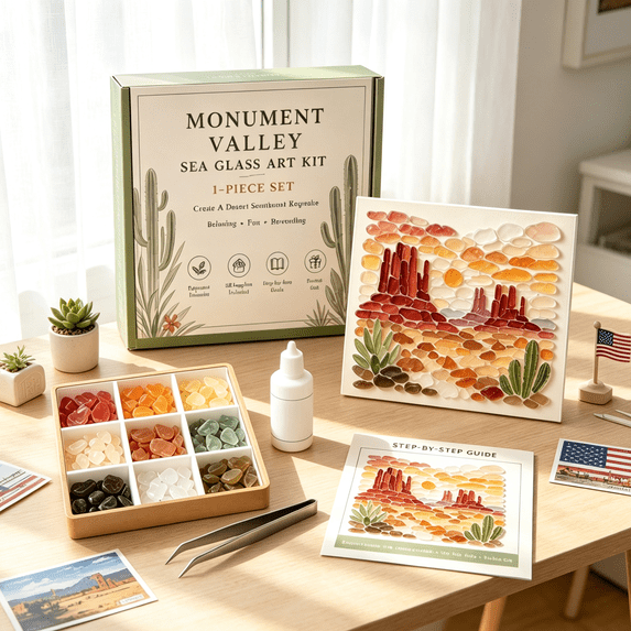 Monument Valley Sea Glass Art Kit DIY Western American Landmark Mosaic Craft Set Handmade Desert Landscape Wall Accent Decor Gift For Art Lovers