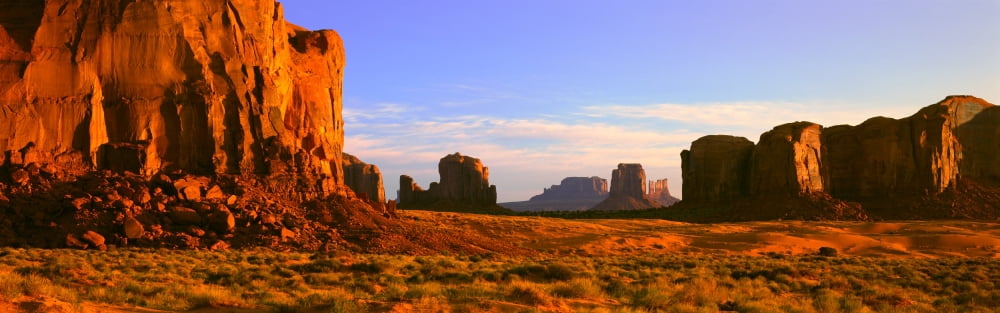 Monument Valley Tribal Park At Sunrise Arizona Canvas Art - Panoramic Images (36 x 12)