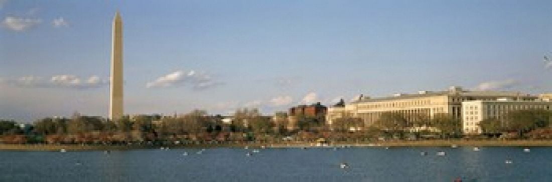 Monument at the riverside Washington Monument Potomac River Washington DC USA Canvas Art - Panoramic Images (18 x 6)