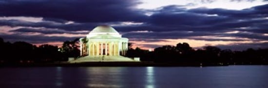 Monument lit up at dusk Jefferson Memorial Washington DC USA Canvas Art - Panoramic Images (36 x 12)