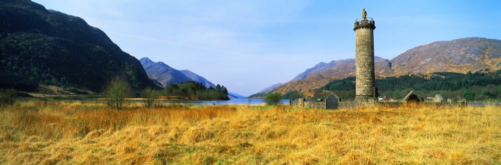 Monument on a mountain Glenfinnan Monument Loch Shiel Highlands Region Scotland Canvas Art - Panoramic Images (27 x 9)