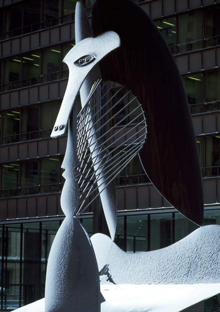 Monumental sculpture in front of a building Chicago Picasso Daley Plaza Chicago Cook County Illinois USA Canvas Art - Panoramic Images (18 x 24)