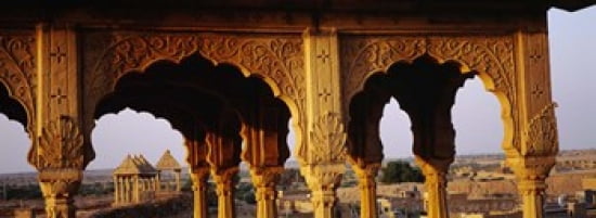 Monuments at a place of burial Jaisalmer Rajasthan India Canvas Art - Panoramic Images (36 x 13)