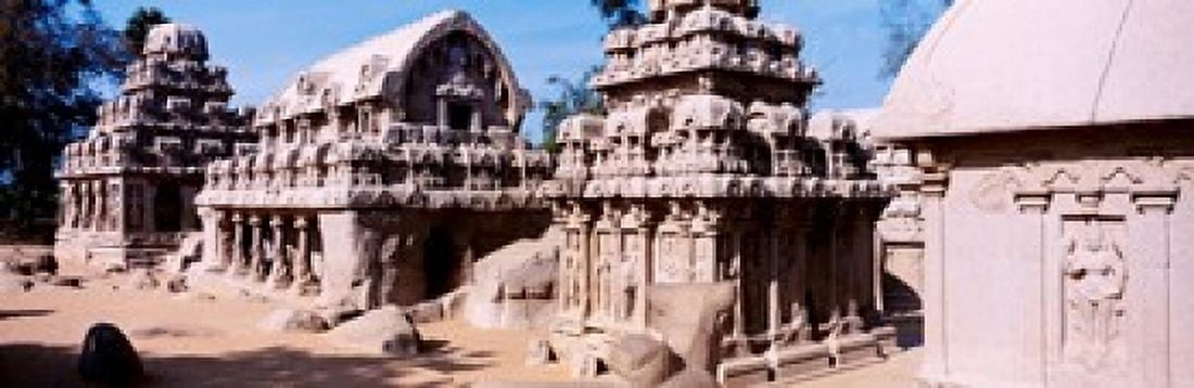 Monuments in a temple Panch Rathas Mahabalipuram Tamil Nadu India Canvas Art - Panoramic Images (36 x 12)