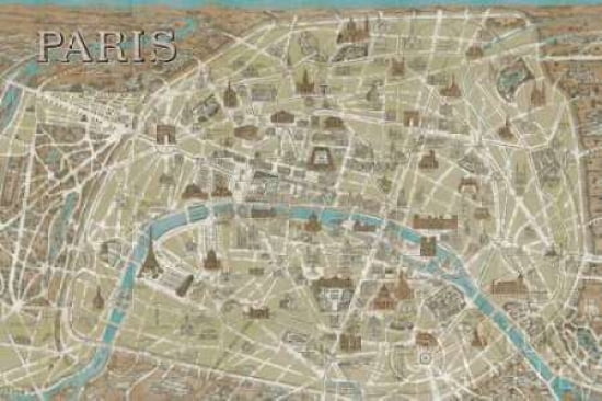 Monuments of Paris Map Blue Canvas Art - Wild Apple Portfolio (12 x 18)
