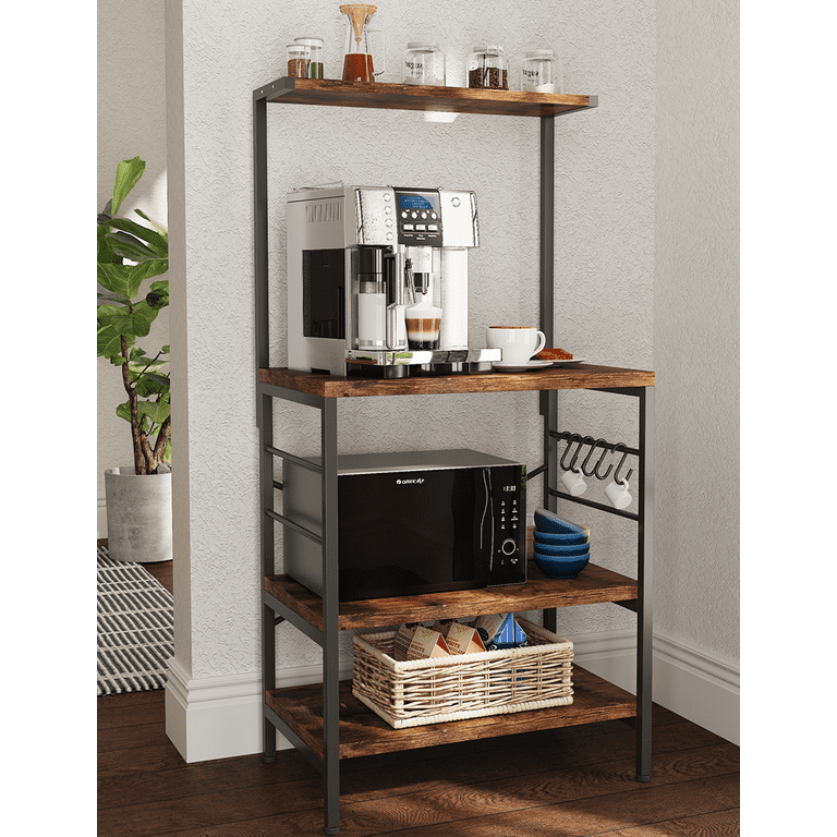 Monvane Large Modern Kitchen Baker s Rack Microwave Stand Coffee Bar with Storage Shelves Rustic Brown Furniture Walmart