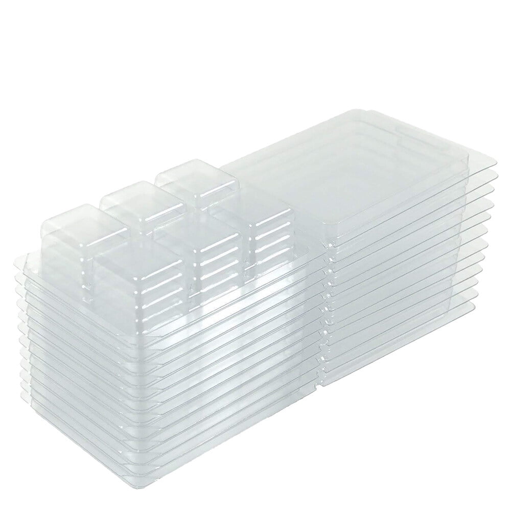 20 Pack 6 Cavity Cube Wax Melt Molds - Clear PET Clamshells For DIY Melts, Soap, Candles
