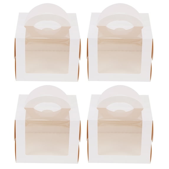 Monyance Cake Wrapping Boxes 4Pcs Birthday Cake Boxes Decorative Cake Cases Dessert Packing Boxes (White)(6.3X6.3X4.92Inches)