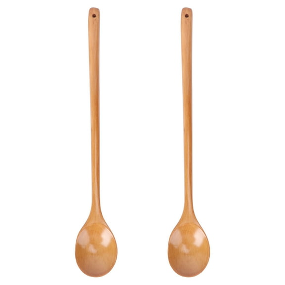 Monyance Cooking Spoon Long Handle Wooden Coffee/Tea Spoons (2pcs) for Kitchen/Restaurant(13.19X1.97X0.79Inches)