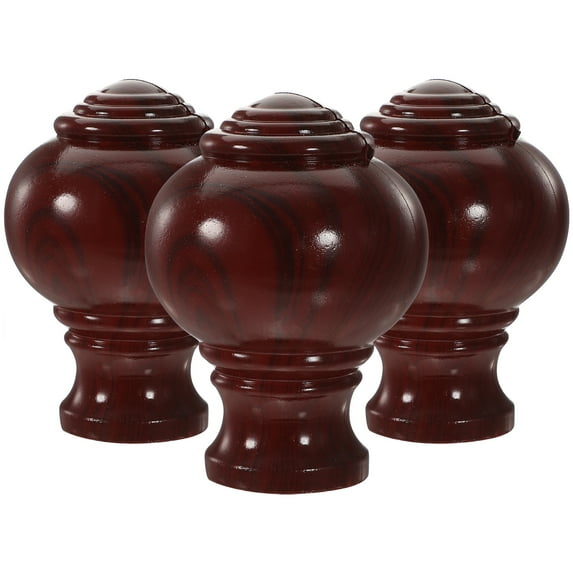 Monyance Curtain Accessories 3PCS Wooden Curtain Rod Finial End Caps Decorative Supplies(3.94X2.76X2.76Inches)
