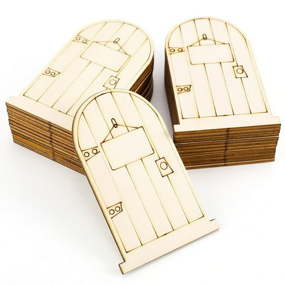 Monyance Cut Wooden Door 25pcs Unpainted Miniature Wooden Fairy Doors DIY Crafts(3.58X2.24X0.12Inches)