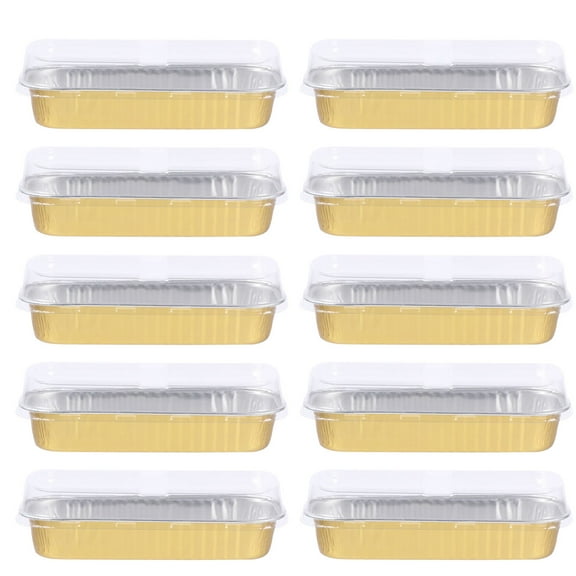 Monyance Disposable Bakeware 10Pcs Aluminum Foil Bread Loaf Pans 200ml (Golden)(6.5X2.56X1.18Inches)