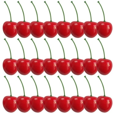 Monyance Fake Fruit 50pcs Fake Cherry Vivid Simulated Cherry Decor Fruit Shape Desktop Adornment(1.18X1.18X1.18Inches)