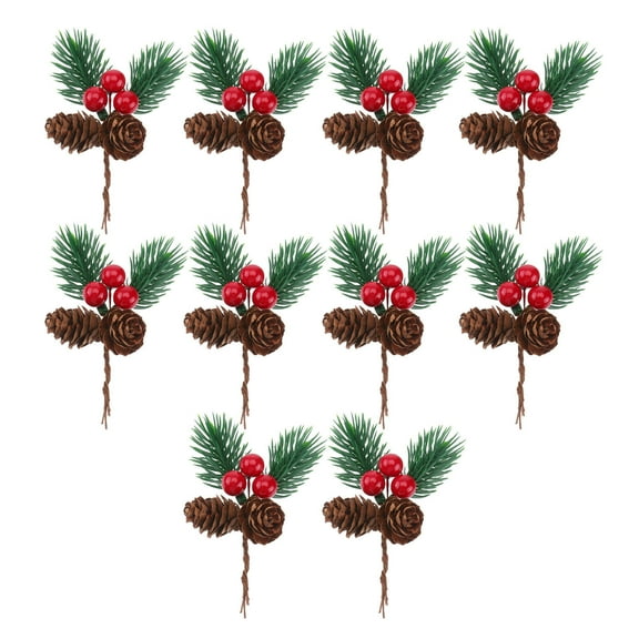 Monyance Fake Plant for Christmas 10pcs Artificial Berries Christmas Pine Cones for Craft(2.36X1.57X3.94Inches)