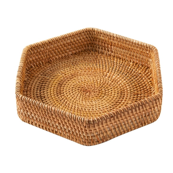 Monyance Food Serving Tray Wicker Fruit Basket Bread Tray Organizer Serving Platter(8.66X8.66X1.77Inches)