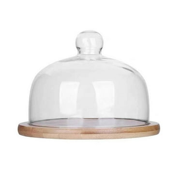 Monyance Fruit Tray Wood Cake Stand with Dome Cover Round Cake Plate Cake Holder for Wedding Party(4.72X4.72X4.53Inches)