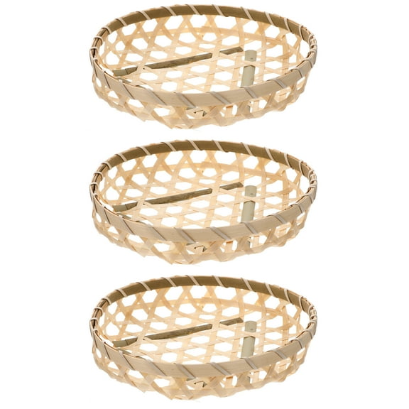 Monyance Gathering Basket 3pcs Egg Basket Woven Rattan Bin Kitchen Seafood Storage Tray(7.48X7.48X1.57Inches)