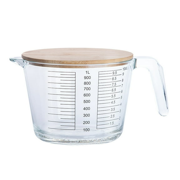 Monyance Glass Measuring Jug 1000ml Glass Measuring Cup with Wooden Lid, Heat Resistant, Microwave Safe(7.87X5.91X4.72Inches)