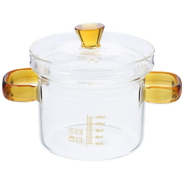 Monyance Glass Soup Pot Small Glass Stew Pot with Lid Double Handle Kitchen Cookware Cooking Pot(3.54X3.54X3.15Inches)
