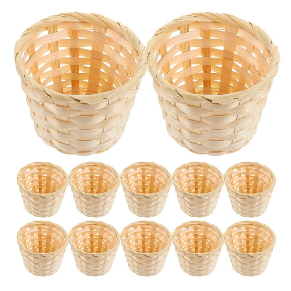 TAILTOSS 12Pcs Handwoven Storage Basket Light Brown Wooden Desktop Organizer Box