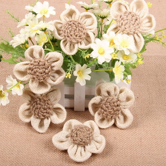 Monyance Rustic Burlap Flowers 6-Pack 5-Petaled Hessian Rose for Wedding, Crafts, Table Decor 3.15x3.15x1.18 Inches