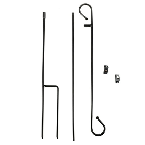 Monyance Lawn Flag Rack Black Wrought Garden Flag Pole Holder with Anti-Wind Clip for Outdoor Lawn(32.28X17.52X0.2Inches)