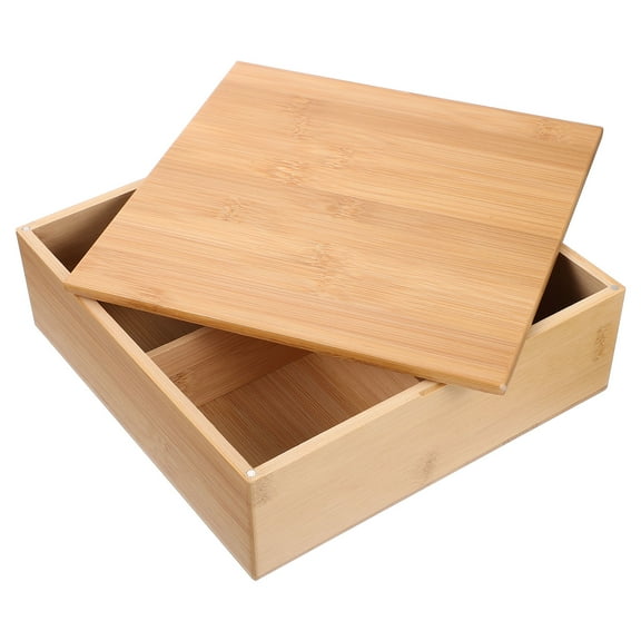 Monyance Packaging Box Storage Organizer Box Platter Wood Serving Divided Tray Box Tea Snack Compartment Coffee Bin Bamboo Chest Office Bags(8.66X8.66X2.87Inches)
