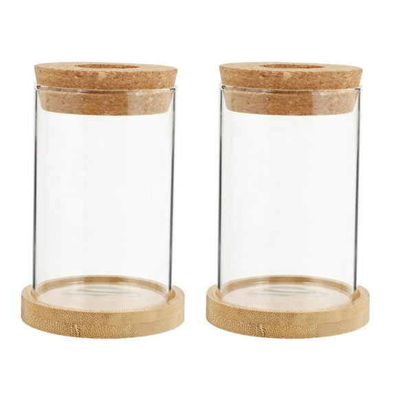 Monyance Plant Terrarium Glass Hydroponic Vases with Wooden Lid - Set of 2(2.56X2.56X3.94Inches)