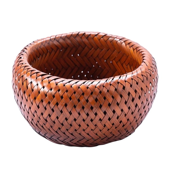TAILTOSS Retro Bamboo Woven Storage Basket Brown 1Pcs 5.9X5.9X3.5in Home Use