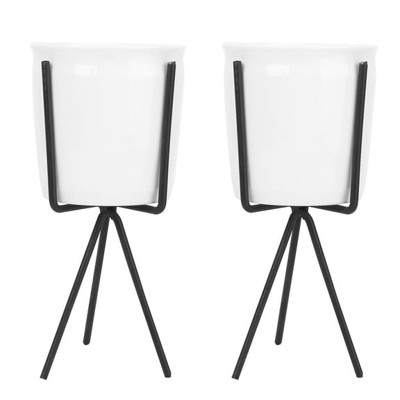 Monyance Simple Flower Vessel 2Pcs Fashionable Flowerpot Creative Flower Pot Ceramic Flower Vessel (White)(6.89X3.15X3.15Inches)