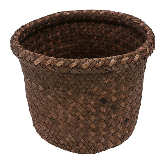 Monyance Simple Fruit Holder Woven Rattan Trash Can Wastebasket for Bathroom Kitchen Bin(9.45X7.87X7.87Inches)